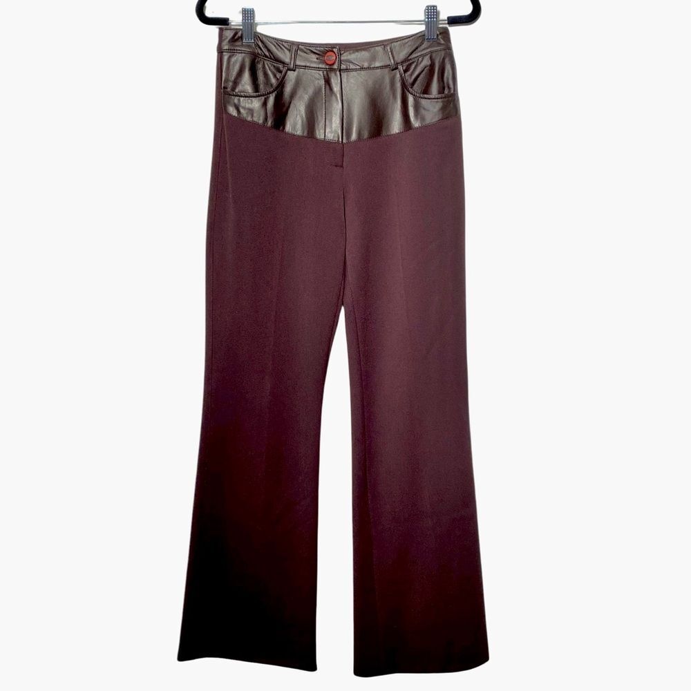 Absolu Confort Paris Dark Brown Dress Pants Trousers Faux Leather Trim, EU 38